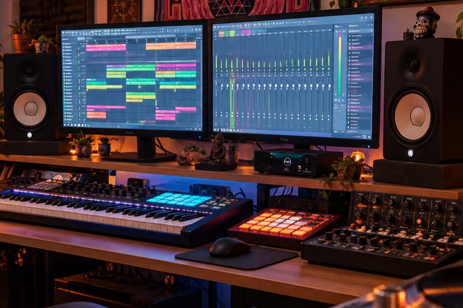 Estudio de Producción Musical Un espacio creativo para aprender producción musical en FL Studio, explorando composición, arreglos y mezcla.